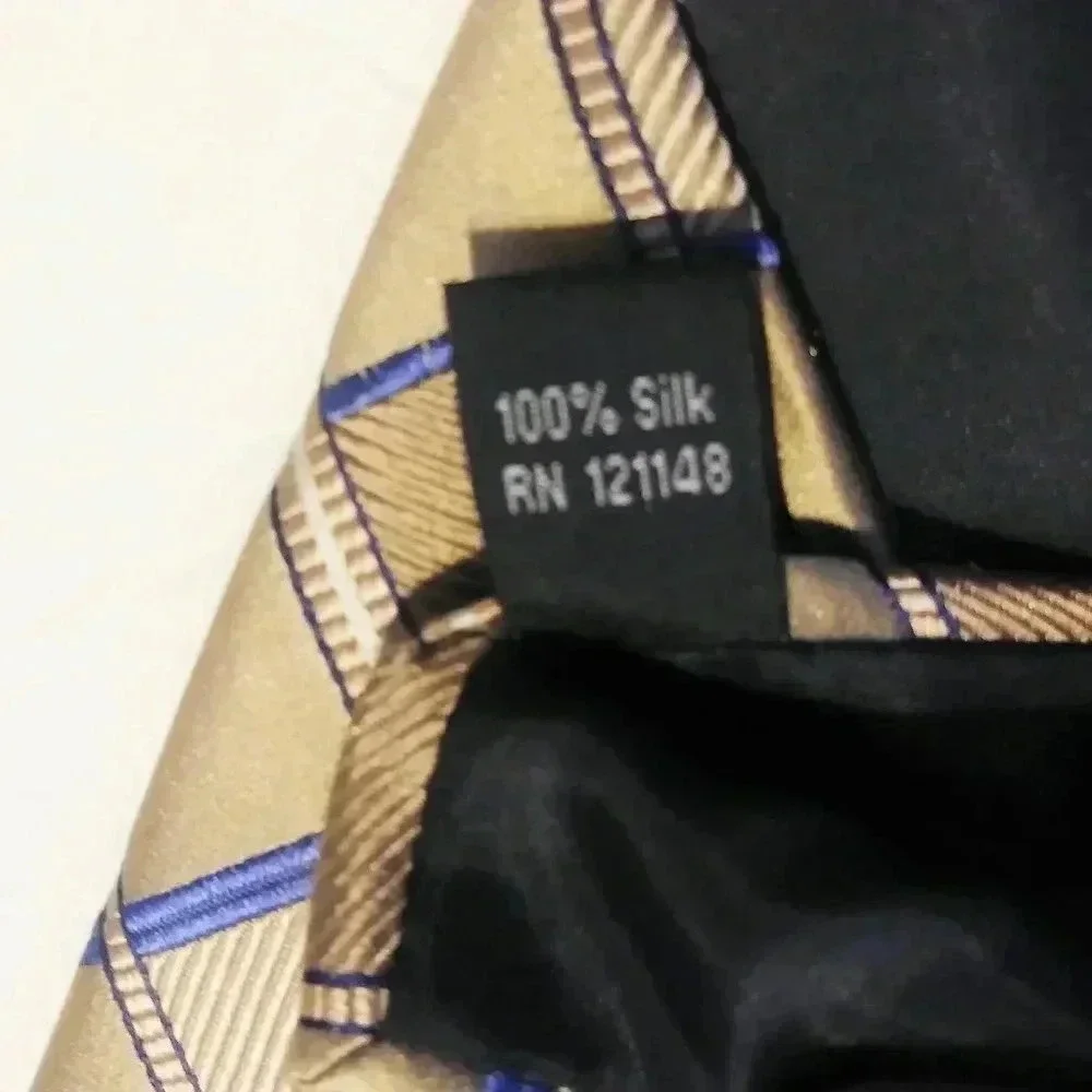 Michael Michael Kors Tan Blue Striped 100% Silk Tie‎